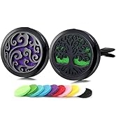 2Psc Black Car Aromatherapy Essential Oil Diffuser Locket Tree of Life Pattern Stainless Steel Ca...