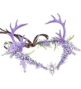 MOSTORY Pueple Fairy Antler Crown - Elf Flower Circlet Woodland Floral Headpiece Elven Leaf Tiara...