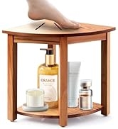 Smart FENDEE 17" Teak Shower Bench with Storage Shelf, Corner Shower Stool Seat for Shaving Legs,...