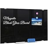 Black Glass Dry Erase Board for Wall Large 36" x 24", Magnetic Non-Perforated Tempered Glass Whit...