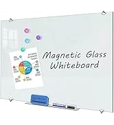 ZHIDIAN Glass Whiteboard Magnetic Dry Erase Board, 48x30" Modern Large Tempered Glass Board for W...