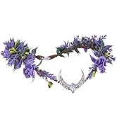 MOSTORY Handmade Purple Flower Moon Crown - Floral Fairy Headpiece Woodland Elven Circlet Forest ...