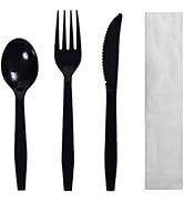 Daxwell Plastic Cutlery Kits, Heavyweight Polypropylene (PP), Fork, Knife, Soup Spoon, Napkin, Bl...