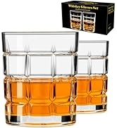 PARACITY Whiskey Glasses Set of 2, Old Fashioned Cocktail Glass, 10 OZ Whiskey Glasses, Bourbon G...