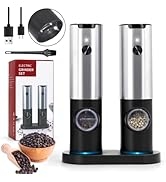 PwZzk Rechargeable Electric Salt and Pepper Grinder Mill With USB type-C Charge Port and LED One ...