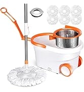 Midyb Spin Mop and Bucket with Wringer Set, Microfiber Mop and Buckets System on Wheels with 6 Re...