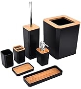 7Pcs Bamboo Bathroom Accessories Set Toilet Toothbrush Holder Set Soap Box Toothbrush Trash Bin K...