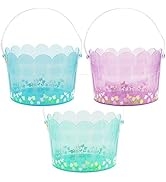 Zcaukya Small Easter Buckets, Set of 3 Plastic Kids Easter Baskets with Handles, Empty Plastic Ea...