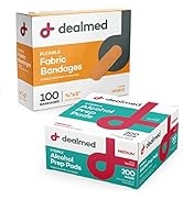 Dealmed Alcohol Prep Pads and Adhesive Bandages Bundle | 200 Count Medium Alcohol Prep Pads Plus ...