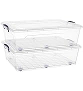 Superio Under Bed Storage Containers with Wheels (2 Pack), Flat Clear Storage Bin Stackable Large...