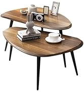 ZHANYUN 2-Piece Oval Nesting Coffee Table Set for Living Room, Mid Century Modern Faux Wood Grain...