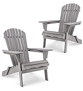 Smart FENDEE Folding Adirondack Chairs Set of 2, All-Weather Cedar Wooden Adirondack Firepit Chai...