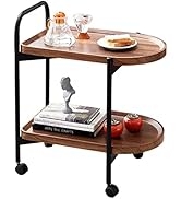 ZHANYUN Rolling Kitchen Cart with Wheels - 2-Tier Walnut Finish MDF Top, Black Metal Frame, Home ...