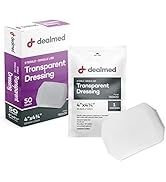 Dealmed Transparent Semi-Permeable Dressing – Sterile, 4" x 4¾”, Pack of 50 Transparent Dressings...