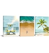 Conipit Beach Canvas Wall Art Tropical Summer Ocean Coastal Pictures Teal Seaside Art Painting Fr...