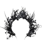 MOSTORY Handmade Black Flower Halo Crown - Dark Feather Headband Gothic Floral Hairband for Women...