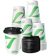 12 oz Paper Cups with Black Dome Lids - Disposable White Paper Coffee Cups Tea Cocoa Chocolate Cider