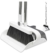 Broom with Dustpan Combo Set, 48" Long Stainless Steel Handle Brooms, Upright Standing Dustpan fo...