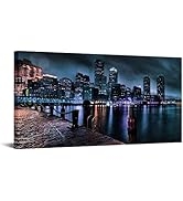 Conipit Boston Skyline Canvas Wall Art Cityscapes Art Wall Decor Massachusetts Night Picture Prin...