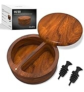 Esatto Round Acacia Wooden Salt and Spice Box, Magnetic Swivel Lid, Salt pepper or Spice Storage ...