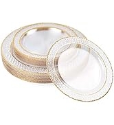 MATANA 40 Clear Plastic Party Plates with Hammered Gold Rim - 20 Dinner Plates 10.25 Inch + 20 Sa...