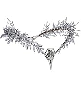 MOSTORY Handmade Silver Raven Flower Crown - Gothic Elf Tiara with Raven Skull Fairy Headpiece wi...