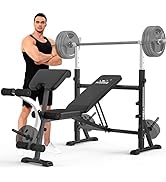 FLYBIRD Standard Weight Bench, Bench Press Set with Preacher Curl Pad and Leg Developer for Home ...