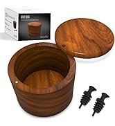 Esatto Round Acacia Wooden Salt Box, Magnetic Swivel Lid, Salt pepper or Spice Storage Box, 2 Win...