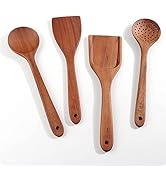 Acacia Wooden Utensils Set 4 Pcs,Nonstick Wooden Kitchen Utensil Set,Wooden Spoon Set inicluding ...