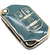 FEYOUN Key Fob Cover Compatible with Jeep Gladiator Wrangler Flip 4 Buttons TPU Remote Keyless Ke...