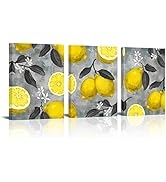 Conipit Lemon Wall Art Canvas Fruit Pictures for Kitchen Grey Yellow Painting Botanical Prints Ci...