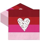 Whaline 80 Pack Valentine's Day Paper Napkin 6.5x6.5 Inch Gradient Pink Red Dinner Napkin Disposa...