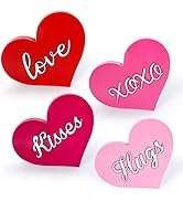 Whaline 4Pcs Valentine's Day Heart Shape Wood Sign Red Pink Tabletop Centerpiece Love XOXO Kisses...