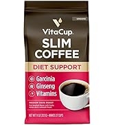 VitaCup Slim Ground Coffee, Diet Support with Ginseng, Garcinia, B Vitamins, Medium Dark Roast, B...