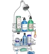 KeFanta Shower Caddy over Shower Head, Silver Hanging Organizer, Storage Rack with Hooks for Razo...