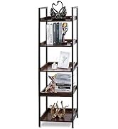 ZHANYUN 5-Tier Ladder Shelf - Vintage Industrial Style Bookshelf for Home Decor and Office - Stur...