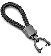 Universal Black Leather Car Fob Keychain Metal Keyring Woven Strap Braided Rope Key Chain for Men...