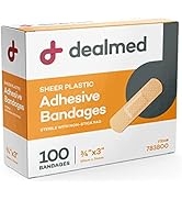 Dealmed Sheer Plastic Flexible Adhesive Bandages – 100 Count (1 Pack) Bandages with Non-Stick Pad...