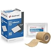 Dealmed Cohesive Bandage and Non-Adherent Pad Bundle | 2" x 5 Yards Cohesive Bandage Wraps (12 Ro...