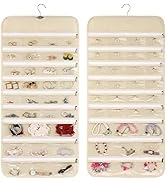 Cabilock Hanging Jewelry Organizer Double Sided Zipper Earrings Pocket Holder with 66 Pockets Wal...