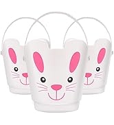 Zcaukya Small Easter Buckets, Set of 3 Plastic Easter Bunny Baskets with Handles, Empty Plastic E...