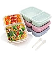 Luriseminger 4 pack Bento Lunch Box, 2 Compartments Meal-Prep Containers with Lids, Microwave & D...