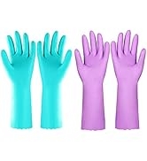 Reusable Dishwashing Cleaning Gloves with Latex free, Cotton lining ,Kitchen Gloves 2 Pairs (Purp...