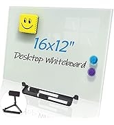 ZHIDIAN Magnetic Glass Whiteboard Desktop 16" x 12" Portable Tempered Glass Dry Erase Board Panel...