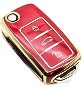 FEYOUN Key Fob Cover Compatible with VW Volkswagen Atlas Golf GTI Jetta Passat Tiguan Touareg Bee...