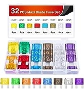 Nilight 32 Pcs Blade Fuses Maxi APX Replacement Fuses 20A 30A 40A 50A 60A 70A 80A 100AMP Assortme...