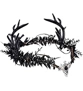 MOSTORY Handmade Black Antler Crown - Gothic Elf Headpiece Forest Fairy Headband Elven Dark Circl...