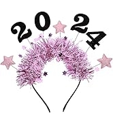 FOMIYES New Year Headband, 2024 Happy New Year Headband with Star Boppers and Tone Tinsel for New...