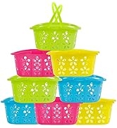 Zcaukya Small Easter Baskets, Set of 8 Mini Colorful Plastic Kids Easter Baskets with Handles, Em...