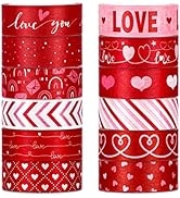 Whaline 12 Rolls Valentine's Day Washi Tape Red Heart Love Stripe Pattern Washi Masking Tape 15mm...